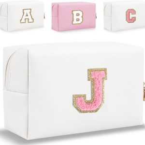 Pequeña bolsa de maquillaje personalizada, bonita bolsa de maquillaje de piel sintética con letras de chenilla, bolsa de cosméticos de viaje, bolsa Pequeña bolsa de maquillaje personalizada, bonita bolsa de maquillaje de piel sintética con letras de chenilla, bolsa de cosméticos de viaje, bolsa