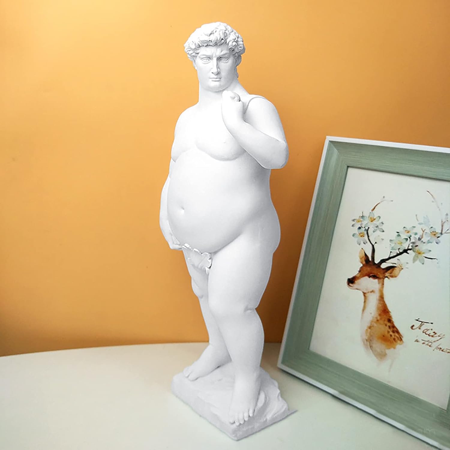 ZYFAB Estatua creativa de David gordo, adorno de resina griega de David escultura de David desnudo, manualidades, sala de estar, oficina,