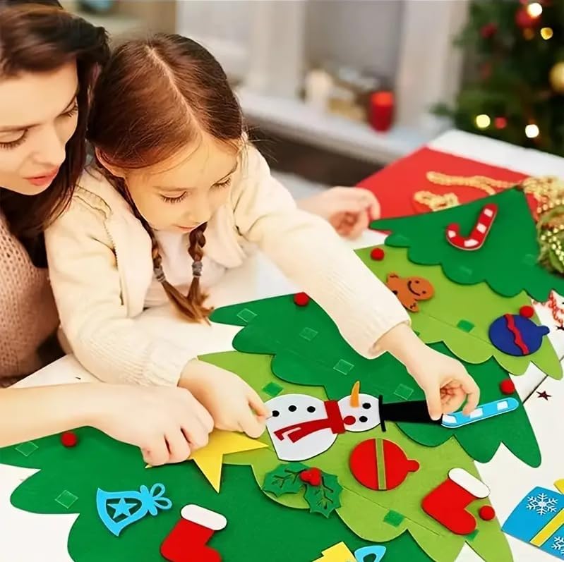 YIKSORE Árbol de Navidad de fieltro, árbol de Navidad Montessori para niños pequeños, juegos de árbol de Navidad artesanales para niños, calcomanías