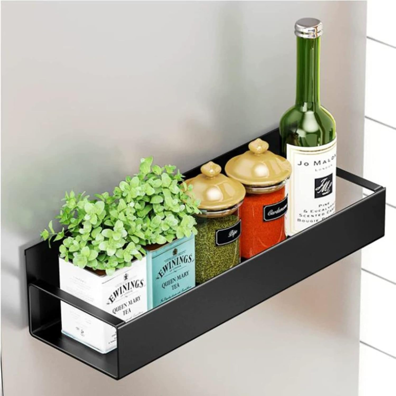 2 estantes magnéticos para especias con 4 ganchos extraíbles para refrigerador y cocina, estante de metal magnético fuerte, organizador de especias,