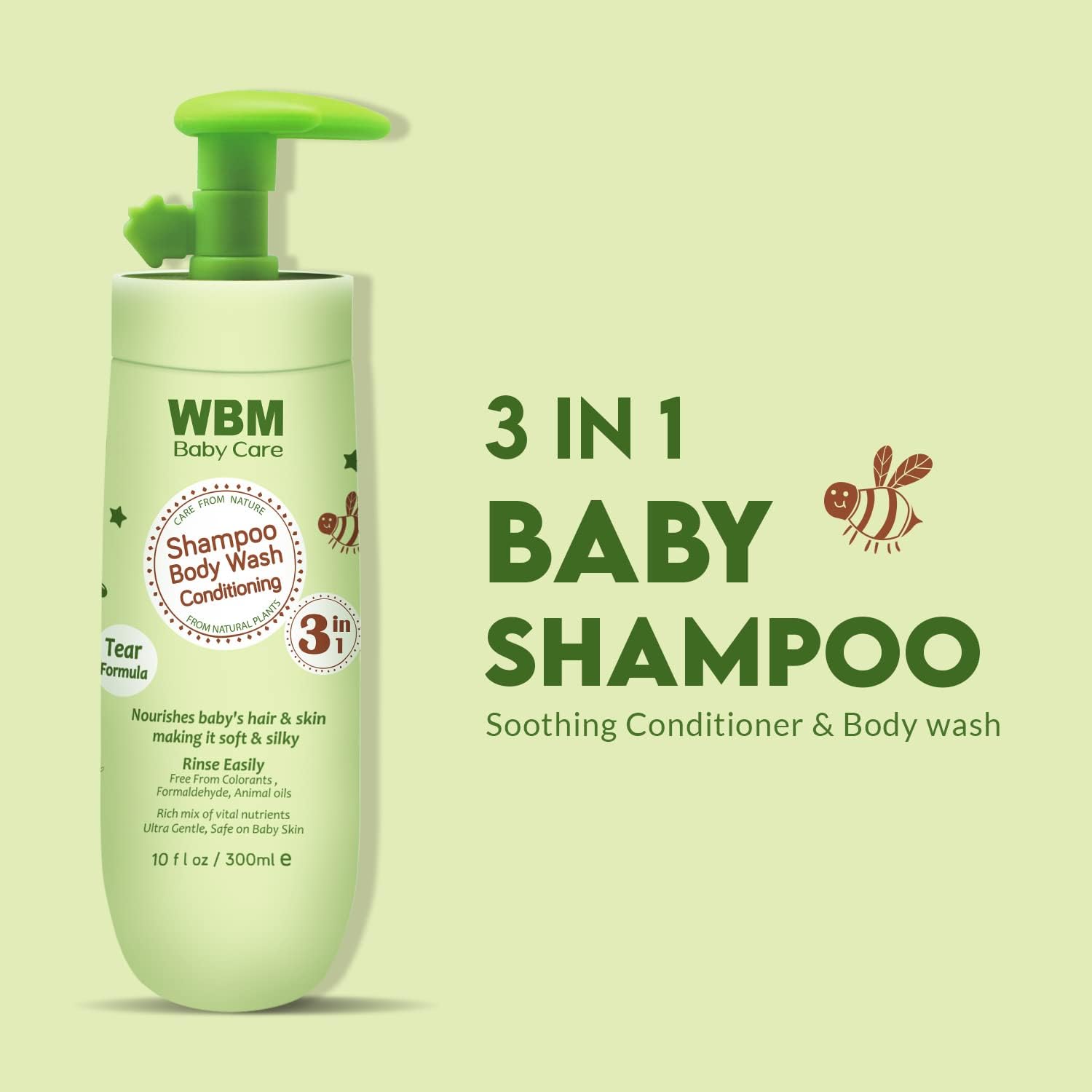 Care 3 en 1 Baby Shampoo, enriquecido con miel, germen de trigo y aceite de oliva orgánico, nutre el cabello del bebé con una fórmula suave y sin