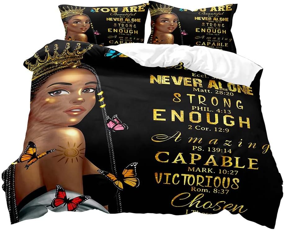 LUVIVIHOME Juego de ropa de cama de 3 piezas para niñas negras afroamericanas, funda de edredón matrimonial, funda de edredón mágica con purpurina