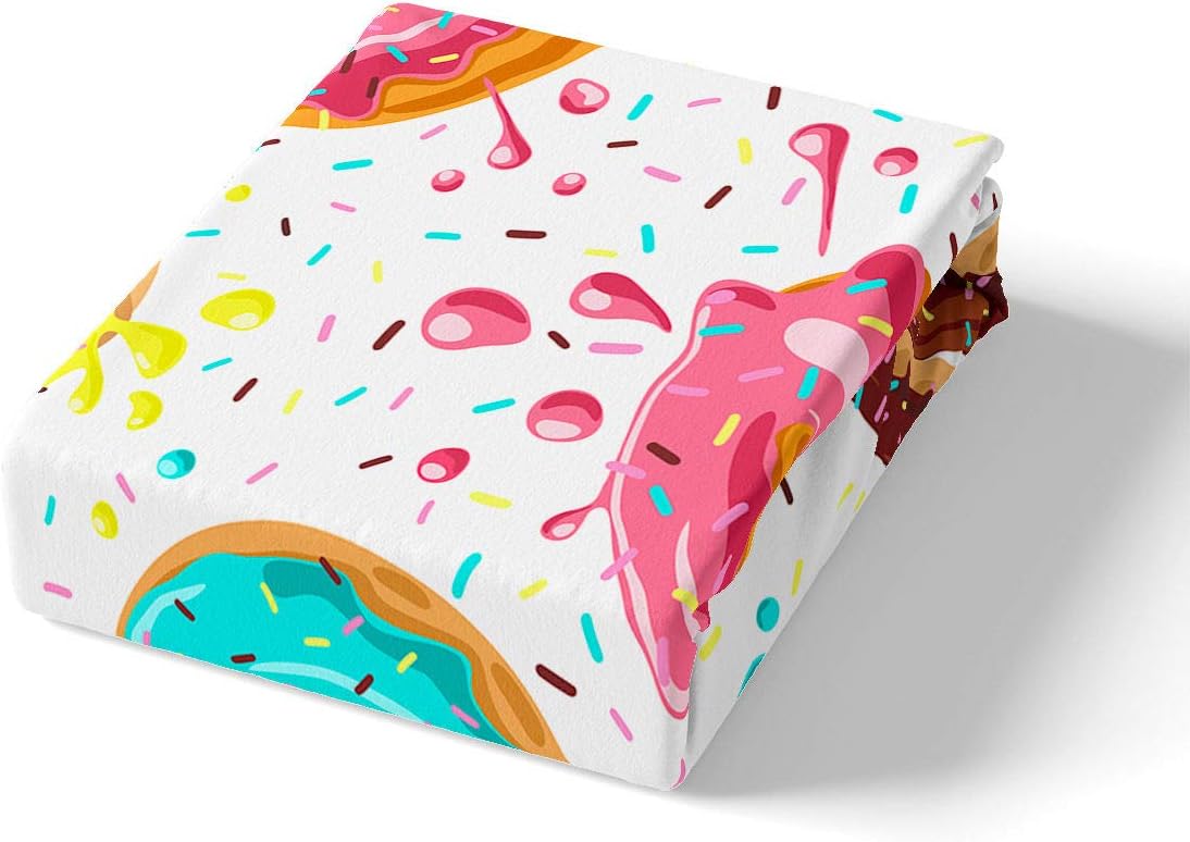 Erosebridal Juego de ropa de cama de donas para niños y niñas, funda de cama de postre rosa chocolate, sábana bajera ajustable tamaño matrimonial