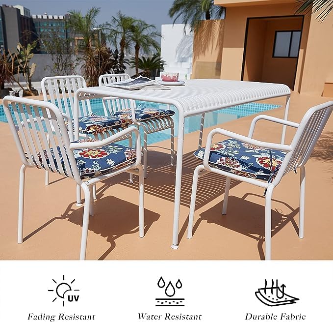 JMGBird Juego de 2 cojines para sillas de exterior, cojines de patio de 16 x 17 pulgadas de ancho con lazos, almohadillas para sillas de exterior