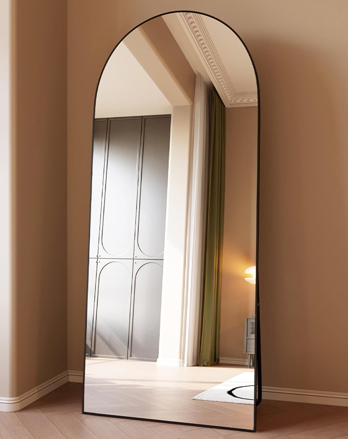 ITSRG Espejo de suelo, espejo de longitud completa con soporte, espejo de pared arqueado, espejo de 28 x 71 pulgadas, espejo de pie negro
