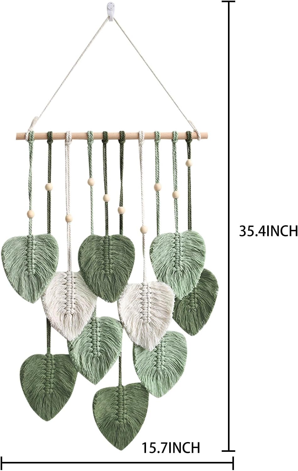 Hojas colgantes de pared de macramé, decoración de pared bohemia con borlas de hojas tejidas con plumas, decoración de pared de plumas de hojas
