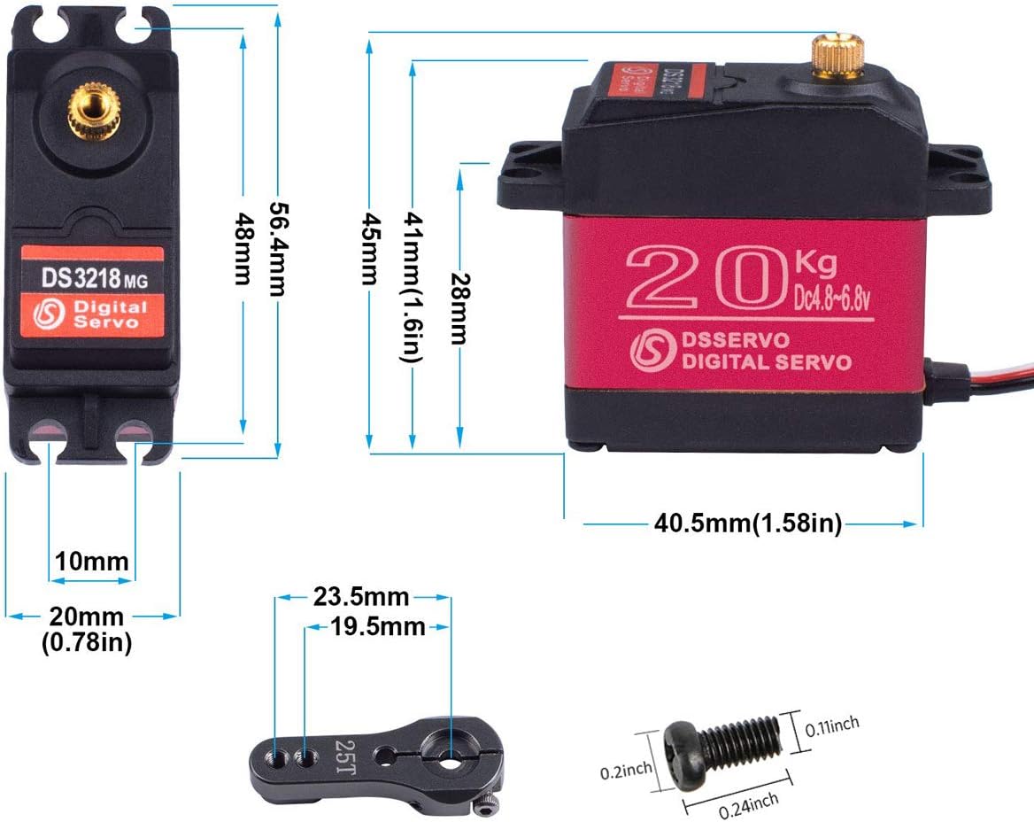 2 juegos de servo digital RC de 44.1 lbs, gran par de torsión de alta velocidad, servomotor impermeable de 180 grados con servo bocina de 25T para