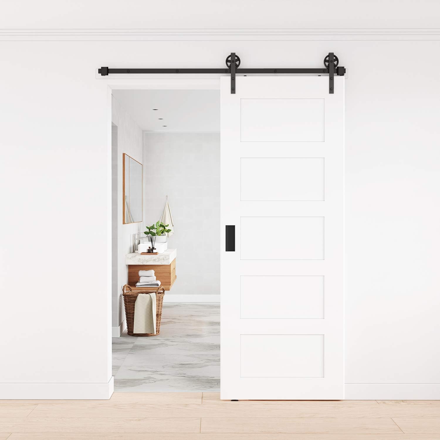 WINSOON – Kit de rodillo para puerta corrediza, para puerta de garaje, clóset, de acero al carbono, sistema de pista plana