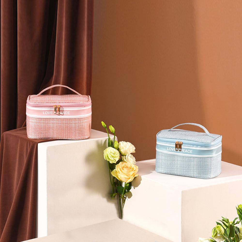 QIOCKTO Estuche de maquillaje, estuche portátil portátil para cosméticos, maletín de fragancia pequeña de moda, bolsa de cosméticos, tela de
