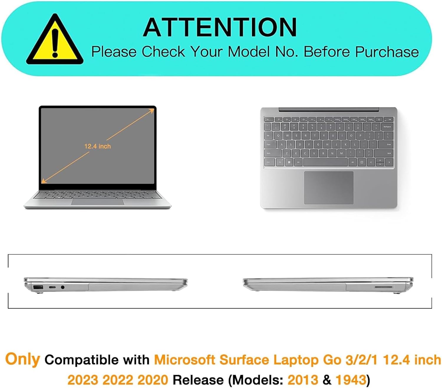 MOSISO Funda solo compatible con Microsoft Surface Laptop Go 321 de 12.4 pulgadas versión 2023 2022 2020 (modelos 2013 y 1943), carcasa rígida de