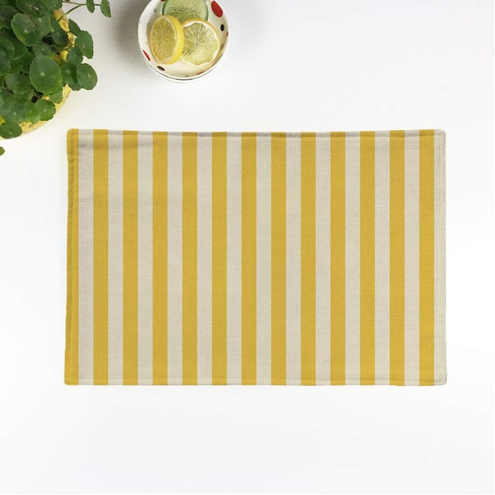 rouihot Juego de 6 manteles individuales a rayas sello amarillo ropa de dormir patrón de dos colores antideslizante tapete para mesa de comedor