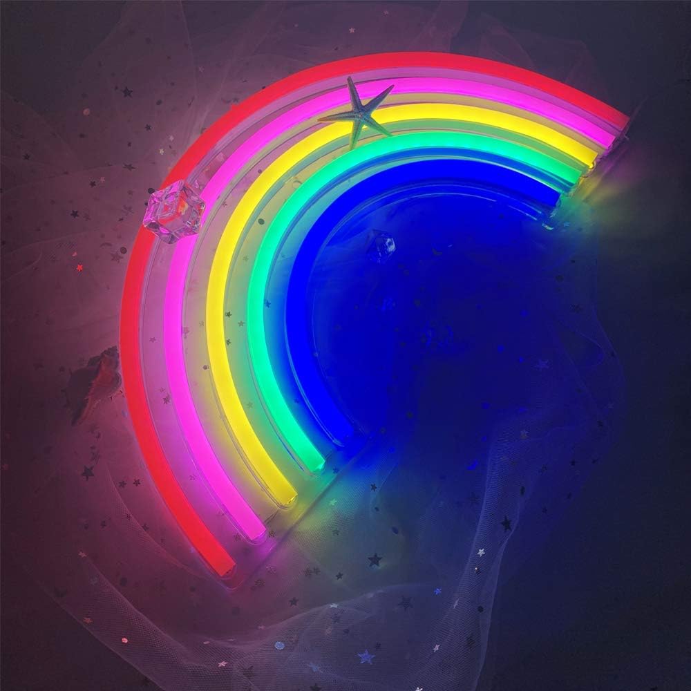 Luz de neón arcoíris, lindo letrero de neón colorido de arcoíris, luz nocturna alimentada por USB como decoración de pared para habitación de niños,