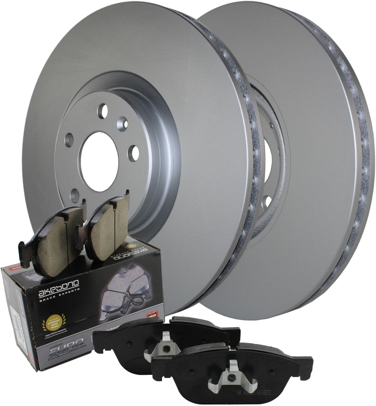 Recubierto 13.583 in ventilado 5 lengüetas disco rotores y Akebono EURO cerámica Pad Set Kit de freno delantero para Volvo S60 S90 V60 XC V90 XC