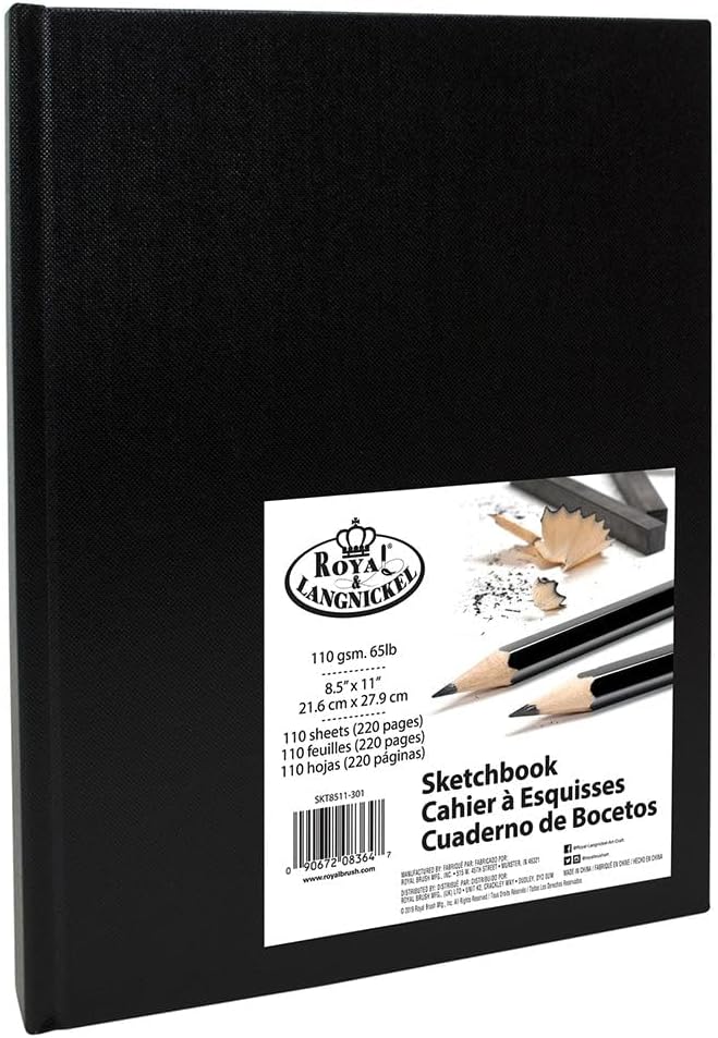 Royal & Langnickel Cartucho de bocetos A4, negro, papel de dibujo, artista, bloc de libro de bocetos, 3.88 ozm, 220 páginas (8.5 in x 11.0 in)