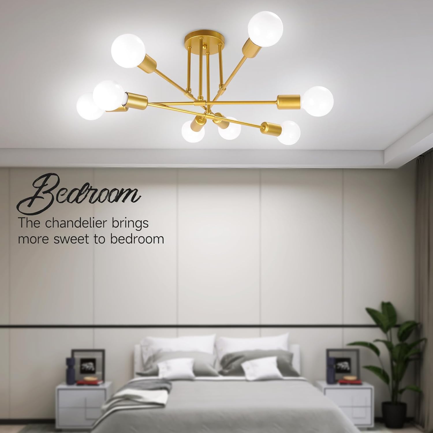 Moderno Sputnik – Lámpara de techo con 8 luces, lámparas de techo semiempotradas de mediados de siglo, para dormitorio, comedor, cocina, oficina