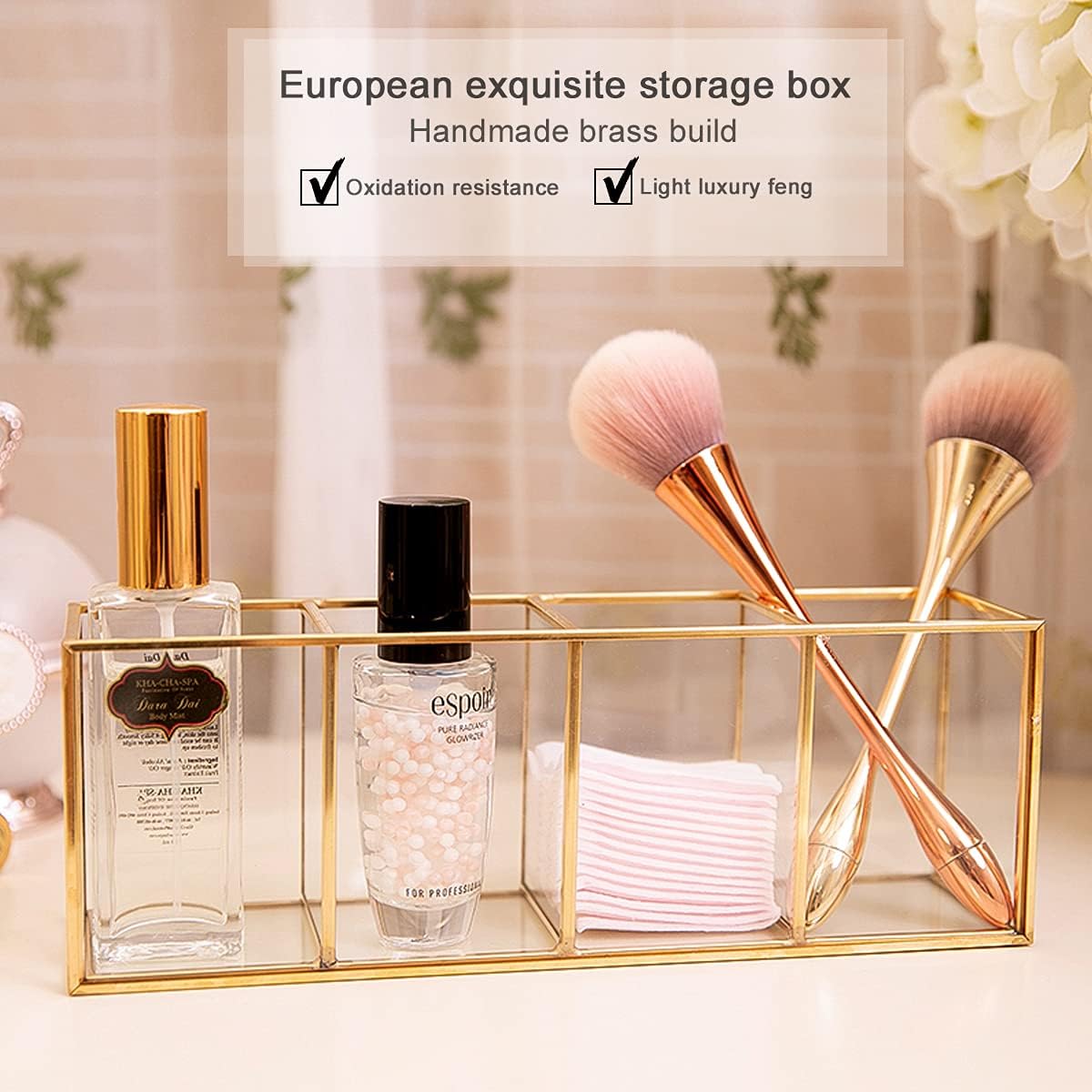 Soporte para brochas de maquillaje, organizador para escritorio, soporte dorado para bolígrafos de 10.4 x 2.8 x 3.6 pulgadas, organizador de