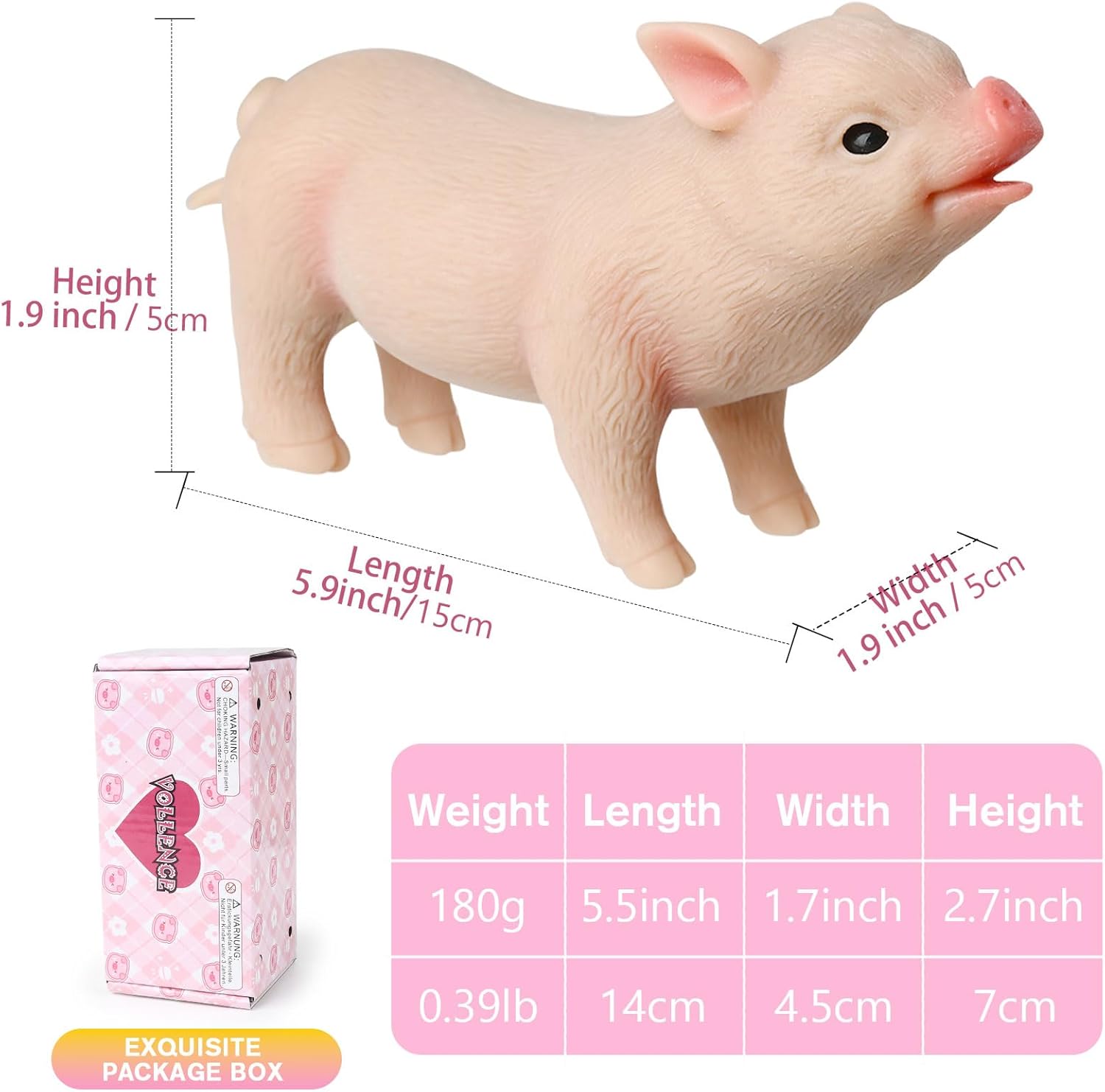Vollence Mini cerdo de silicona de 5 pulgadas, muñecas de silicona para niños, cerdo de silicona de cuerpo completo, lindo juguete realista de cerdo