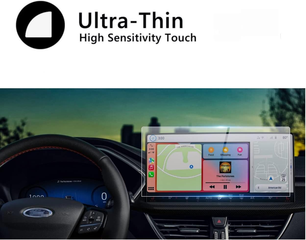SATIS – Protector de pantalla compatible con Ford Escape 2023, pantalla táctil de 13.2 pulgadas, antiarañazos, sin burbujas, vidrio templado de
