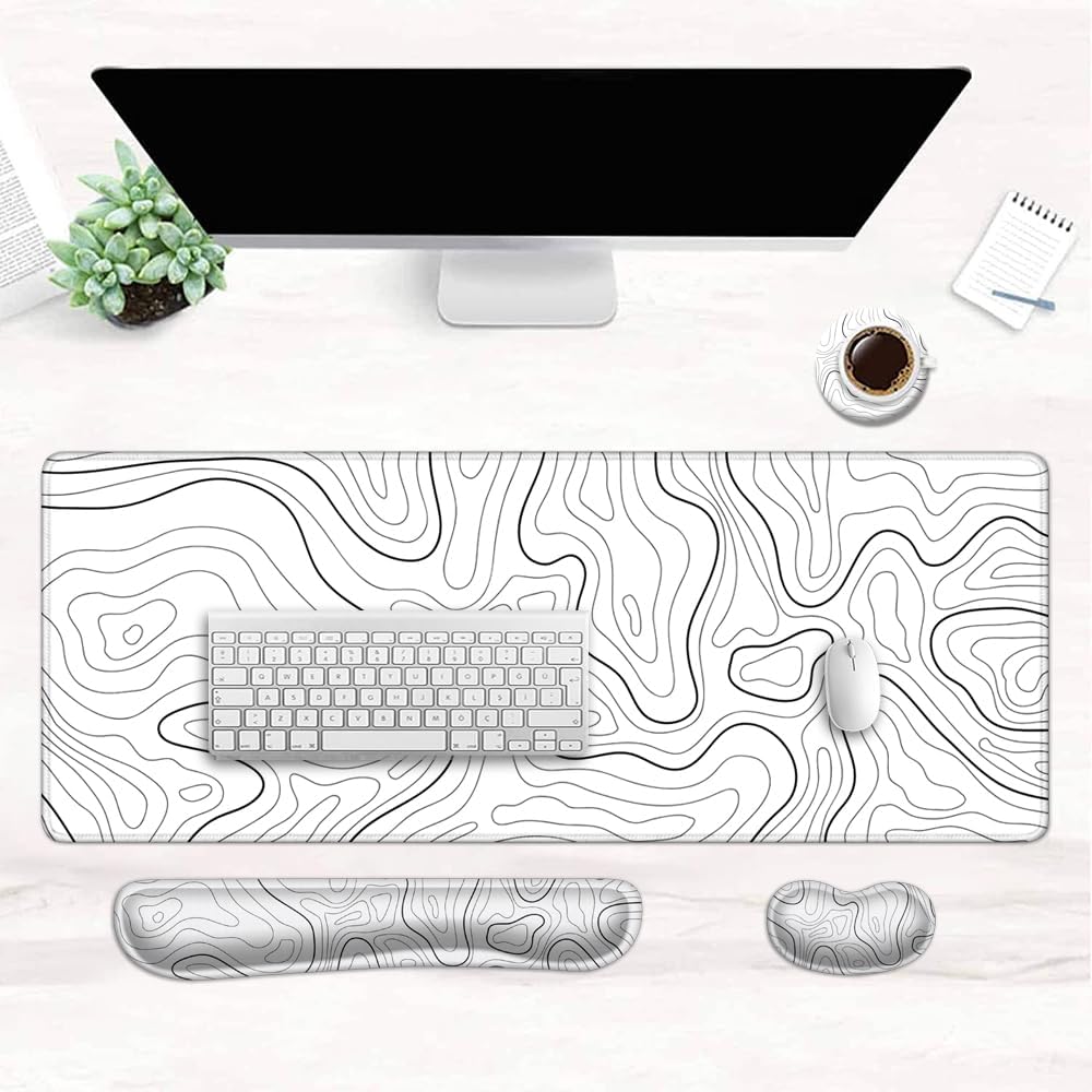 Juego de alfombrillas para mouse y teclado, alfombrilla de mouse extendida para juegos + soporte para reposamuñecas para teclado, espuma