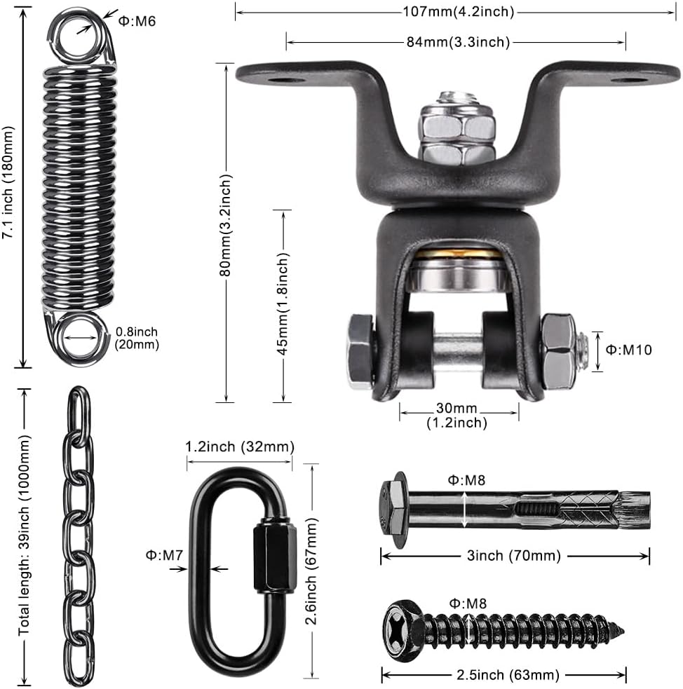 BeneLabel Kit para colgar silla de hamaca, colgador de columpio resistente con resorte y cadena de 39 pulgadas, bolsas de boxeo para colgar hamacas