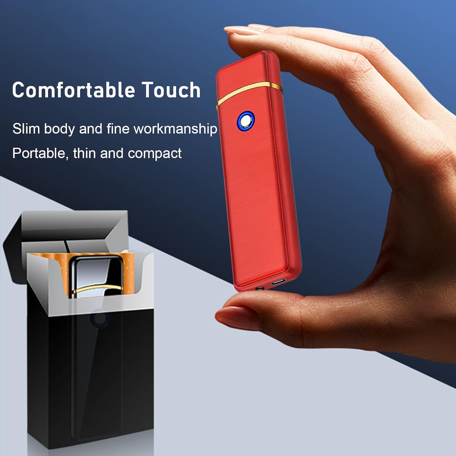 Encendedor electrónico, encendedor inteligente recargable por USB, encendedor eléctrico fresco, portátil, de doble cara, resistente al viento, sin