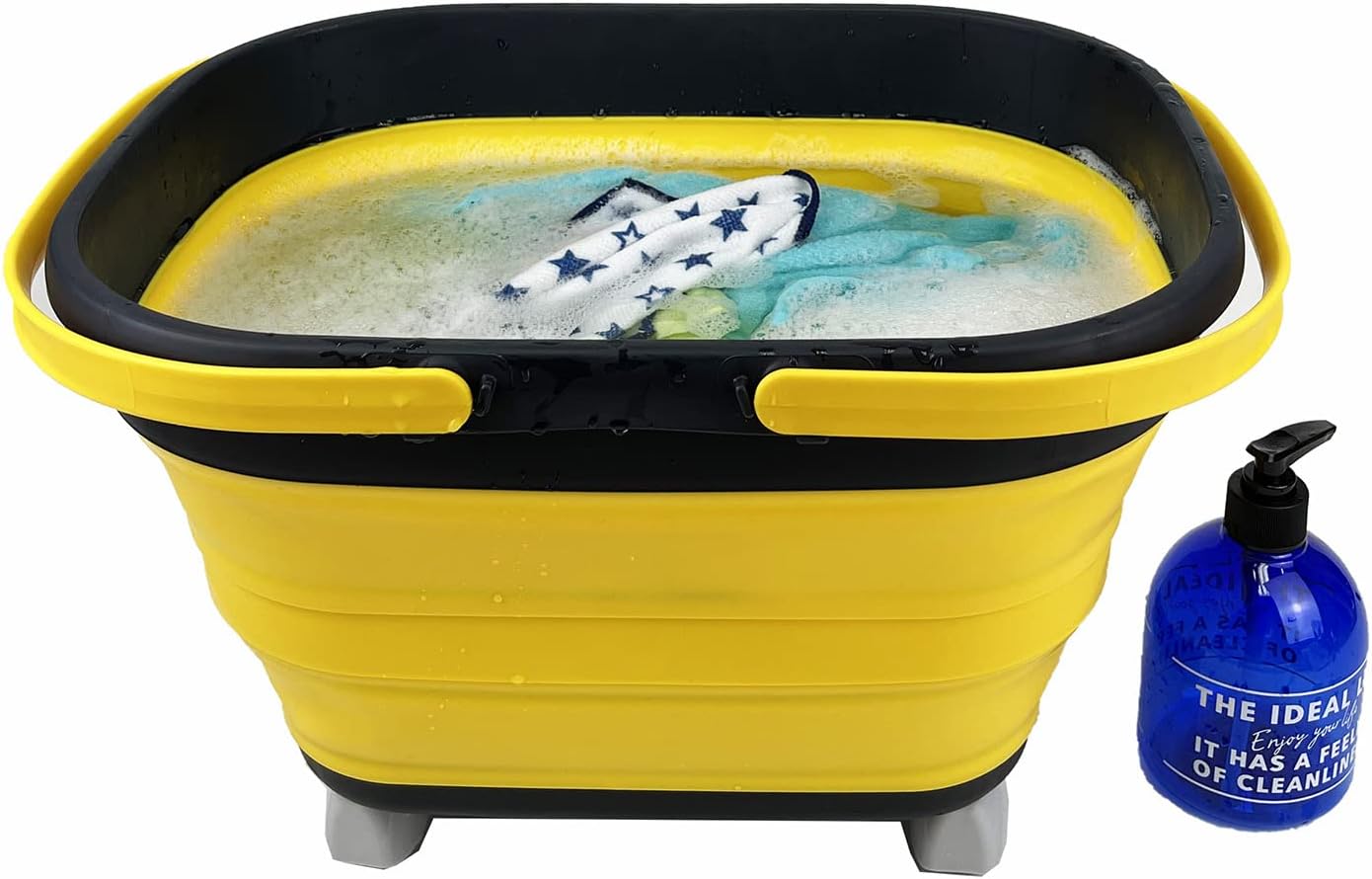SAMMART Cesta plegable de 17 L con asa, cesta de picnic portátil al aire librecráter con ruedas giratorias de 360, bolsa de compras plegable, ahorro