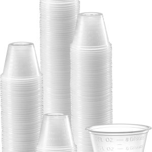 (100 unidades de 1 onza) vasos medicinales desechables con marcas de medidas en relieve, para medicamentos líquidos y secos, por Care Plus (100 unidades de 1 onza) vasos medicinales desechables con marcas de medidas en relieve, para medicamentos líquidos y secos, por Care Plus
