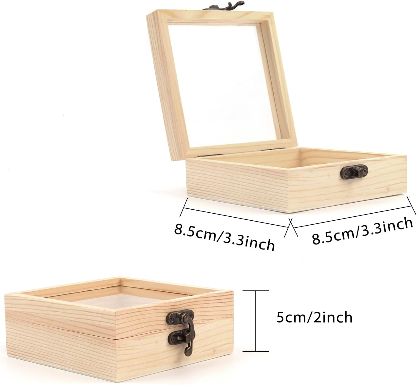 Caja de madera, paquete de 2 cajas de regalo de madera hecha a mano, cajas de madera de pino sin terminar, caja de almacenamiento de madera, caja de