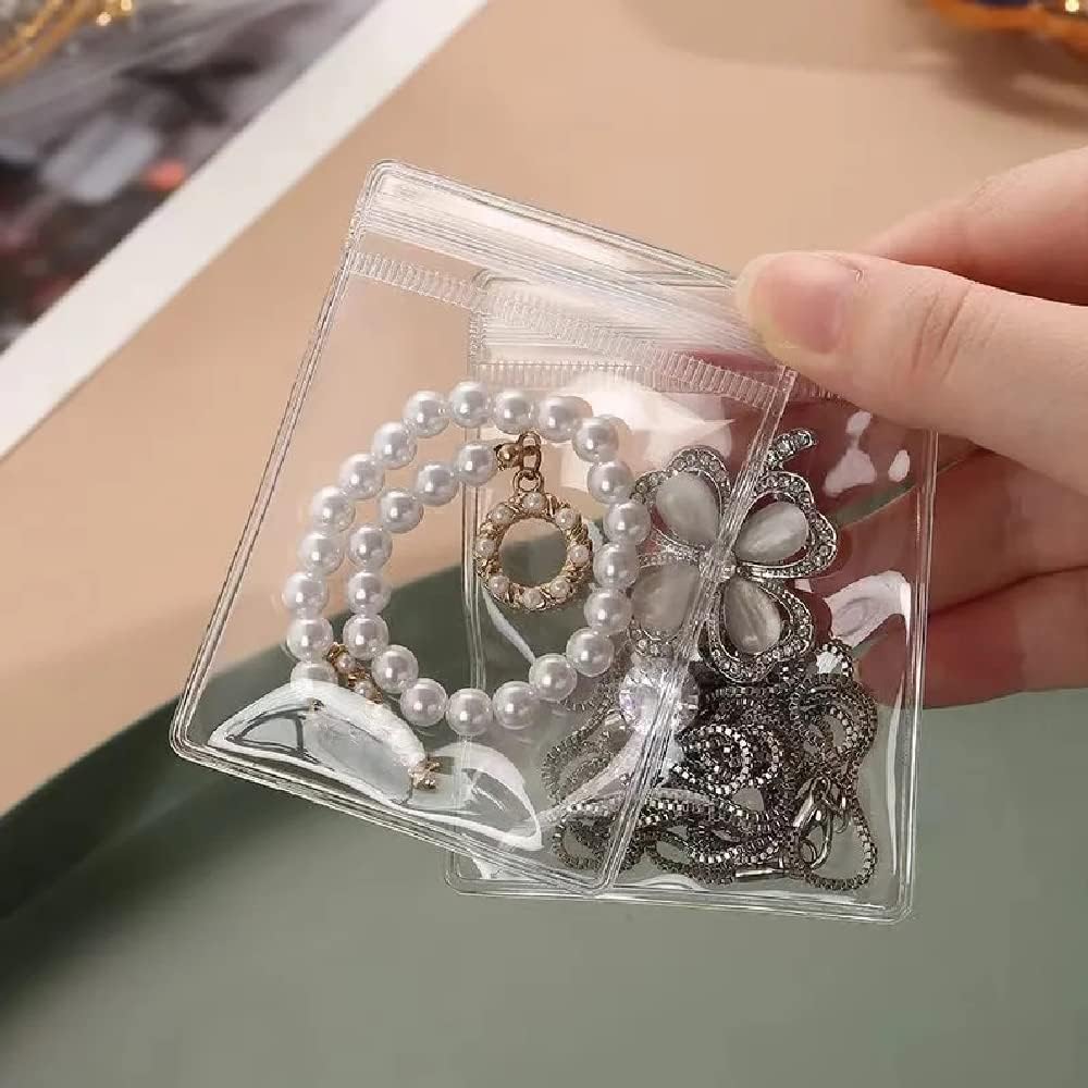 WEDDINGHELPER Bolsas de joyería pequeñas autosellantes de plástico con cremallera, bolsas transparentes de PVC transparente para guardar pulseras,
