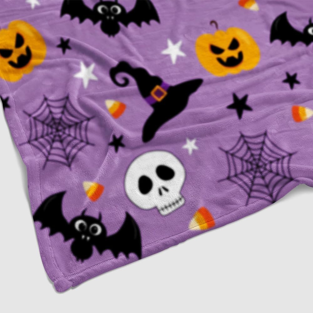 Mantas de Halloween para sofás y camas, manta suave con telarañas, sombrero de brujas, murciélago negro y patrones decorativos de calabaza, manta de