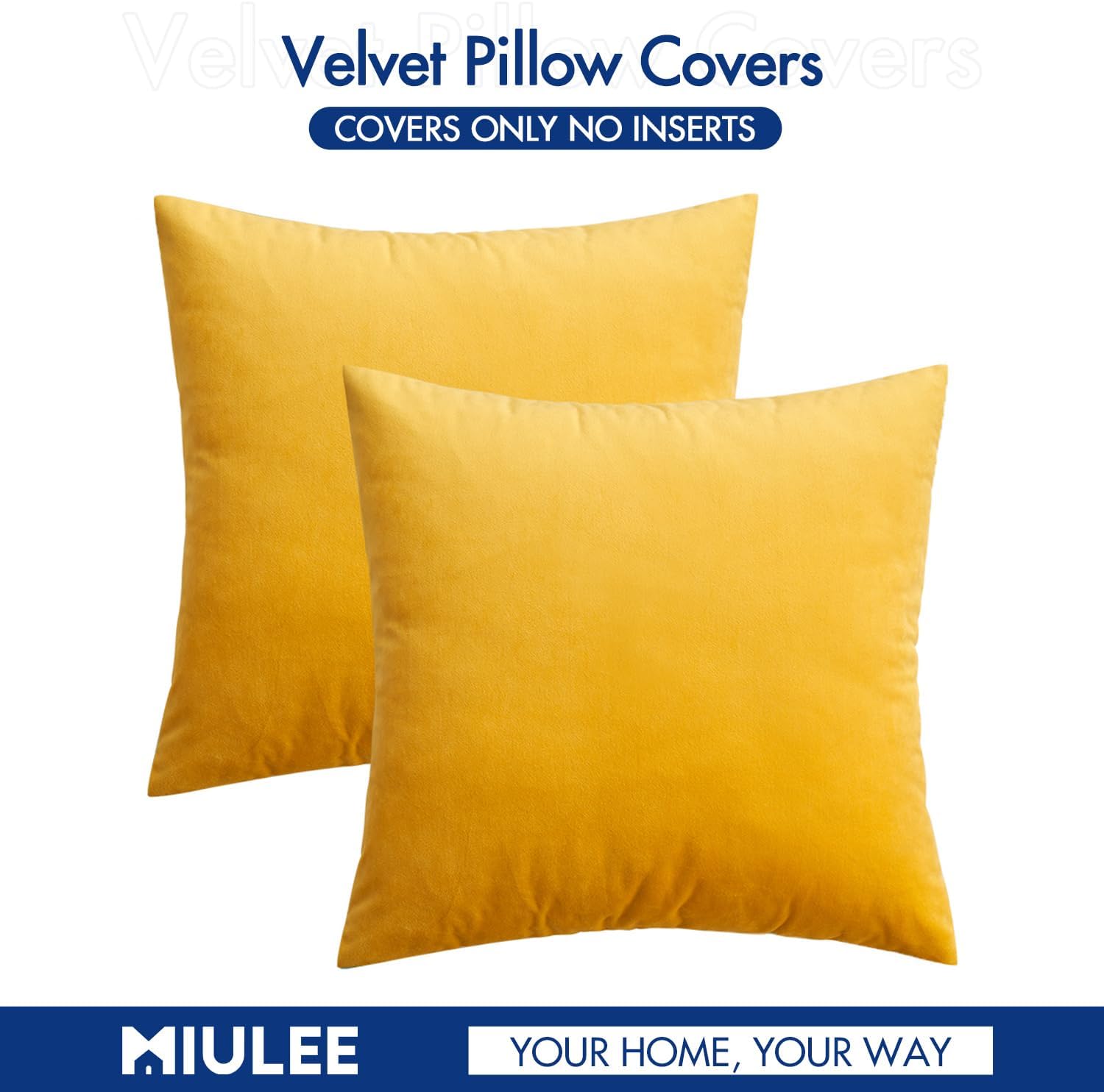 MIULEE – Paquete de 2 fundas de almohada, de terciopelo, funda de almohada decorativa cuadrada, funda de almohada suave y de color liso para sofá o