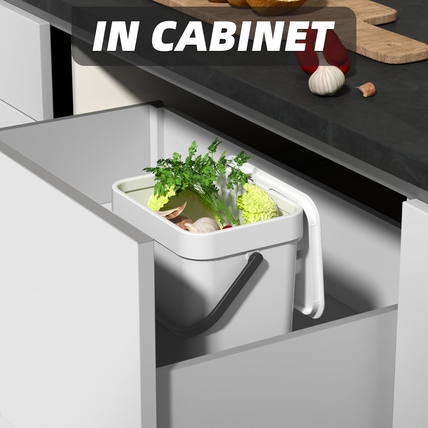 Basurero de 5 l1.3 galones con tapa para cocina, contenedor de abono sellado debajo del fregadero, contenedor de basura de alimentos en la encimera,