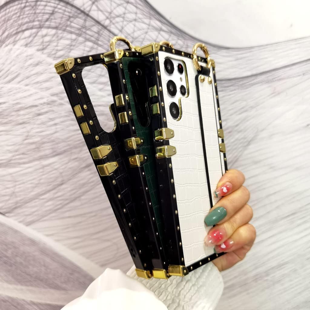 Funda de cuero de lujo para Samsung Galaxy S22 Ultra con correa para pulsera, anticaídas, funda protectora de diseñador compatible con Samsung S22