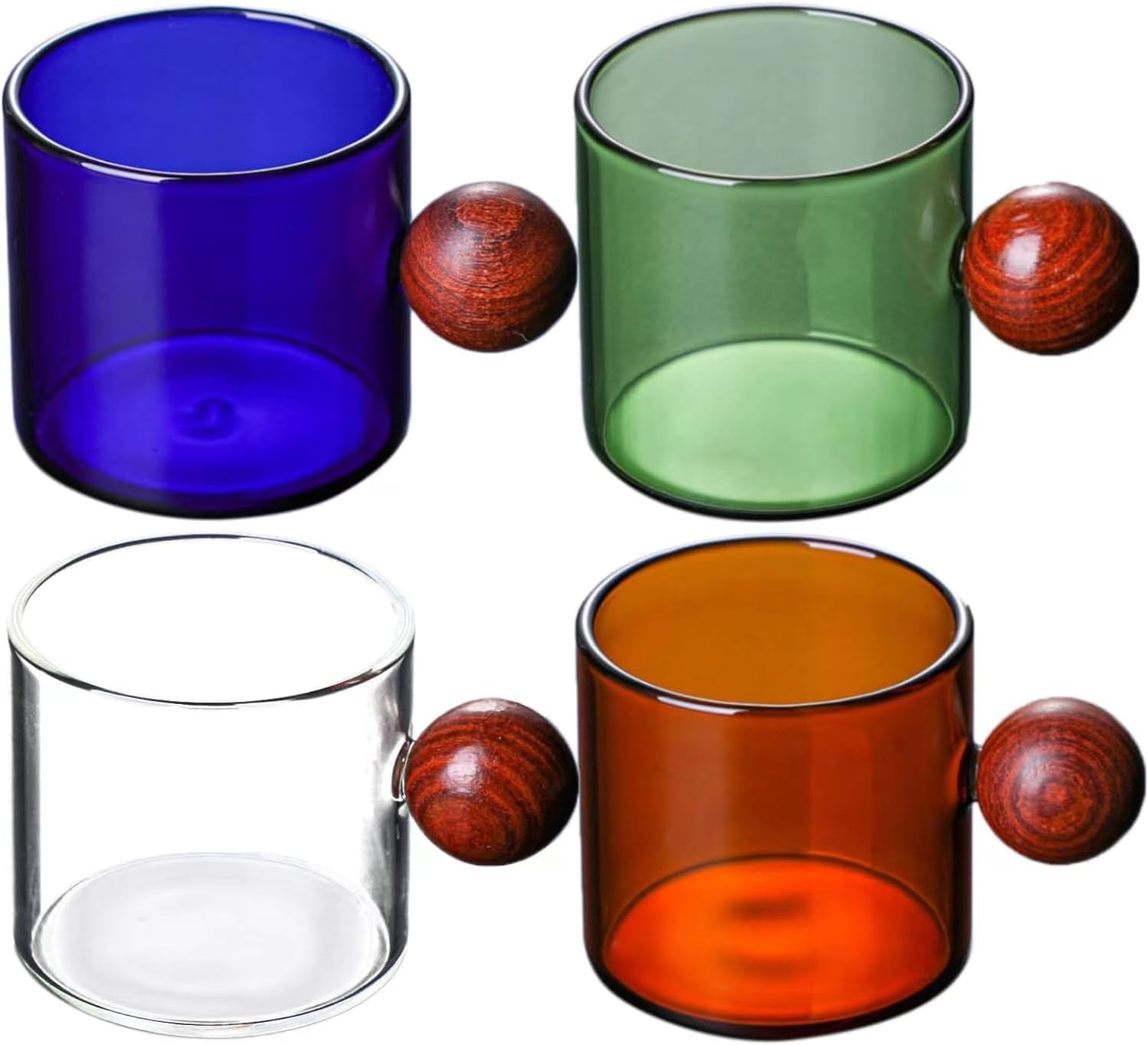 Tazas de espresso (paquete de 4) tazas de café expreso transparentes de 4 onzas para máquinas de espresso, aptos para microondas (4 colores)