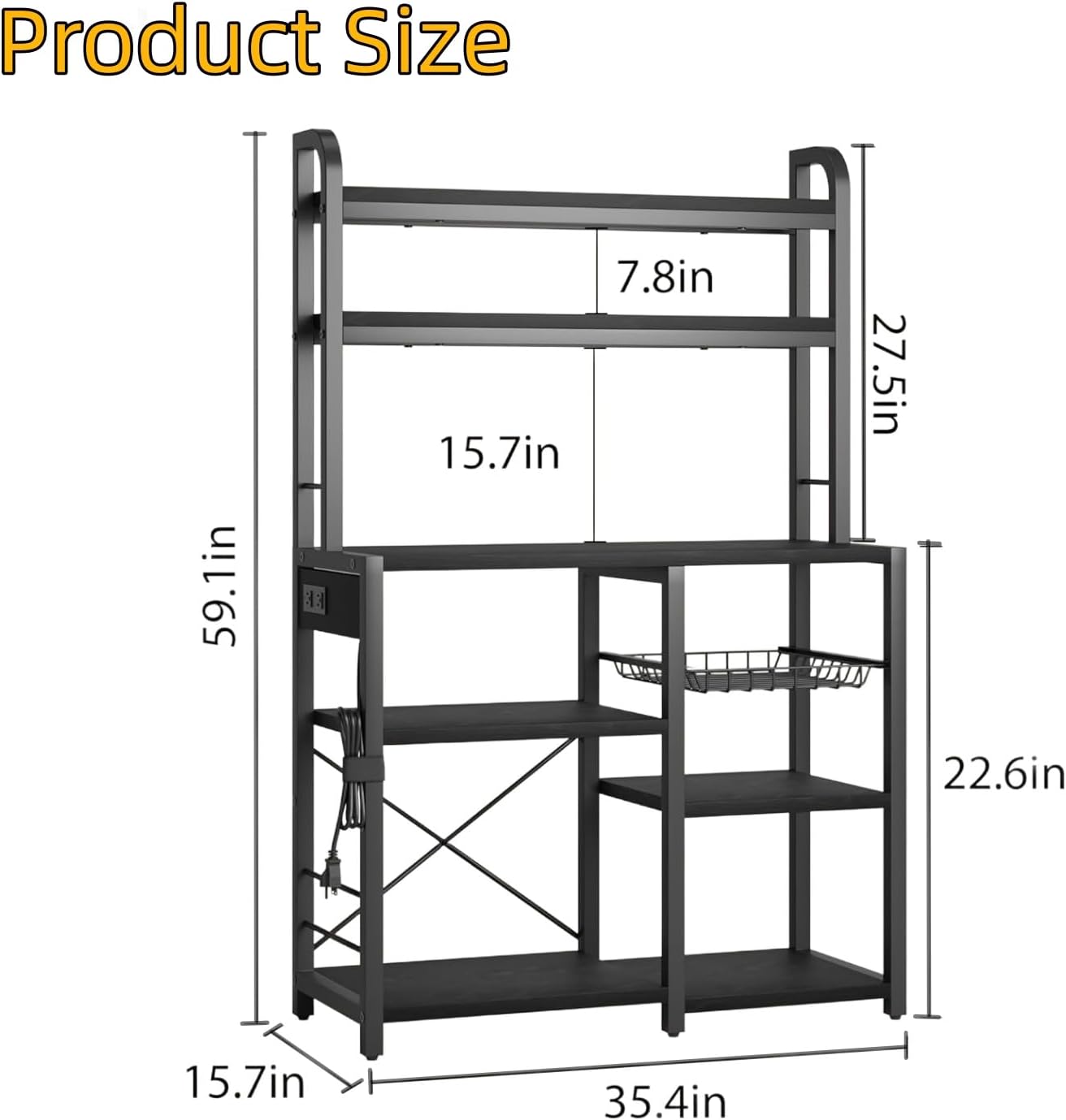 Gyabnw Soporte para microondas, estante para hornear de cocina con toma de corriente, estantes de cocina de 6 niveles, mesa de buffet de cocina con