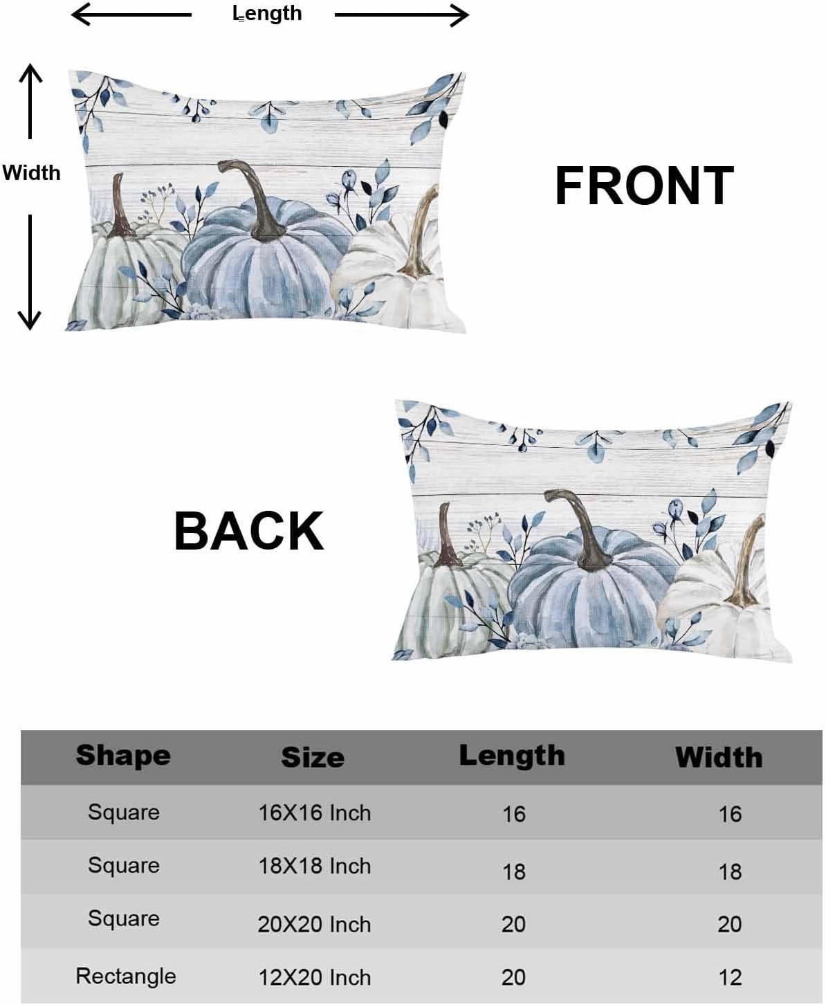 Cotton Throw Pillow Covers Reversible Set of 2, Pumpkin Blue Tree Leaves Floral Fall Soft Couch Pillow Covers for Sofa Bedroom Living Room 12 x 20