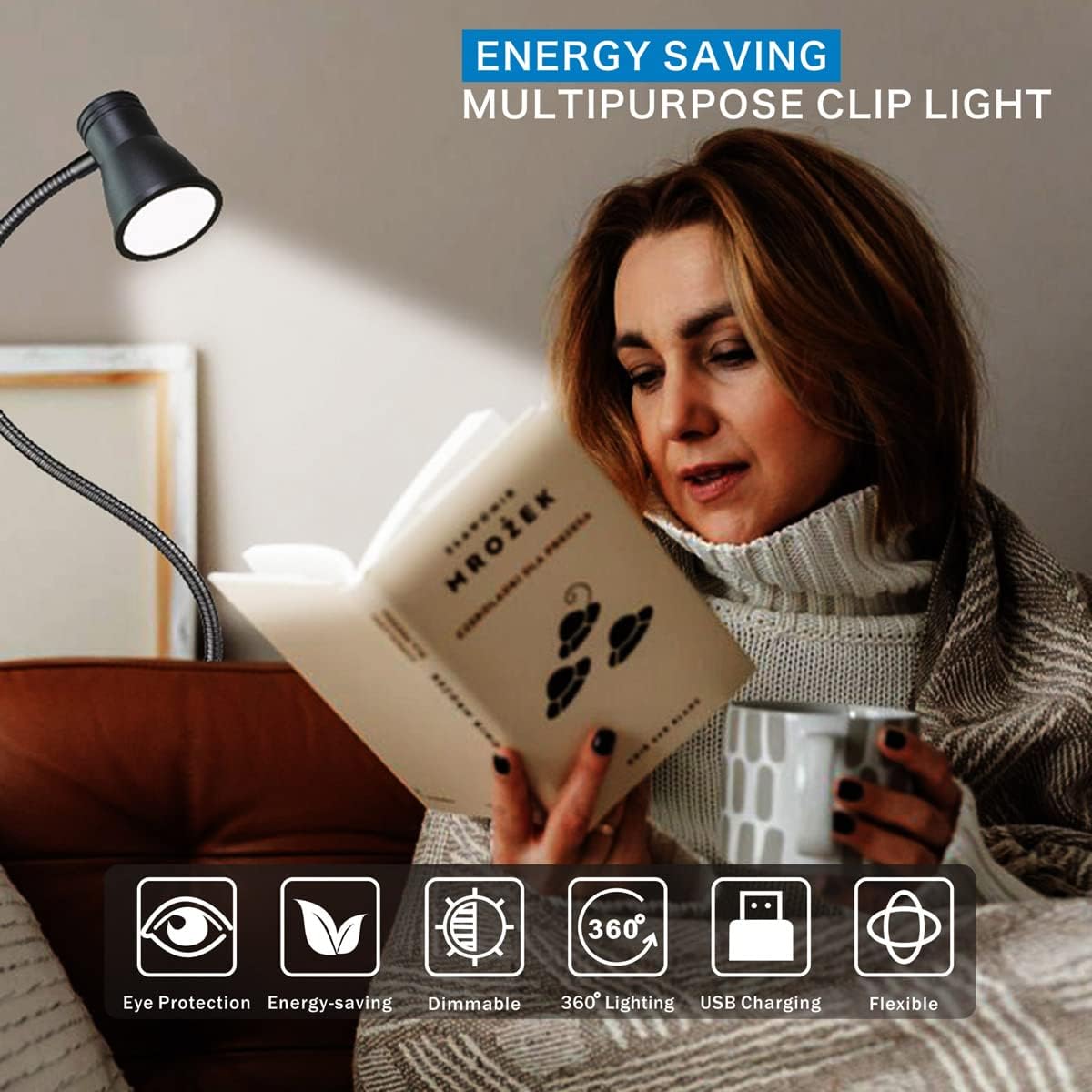 KNAMKY Lámpara de escritorio LED USB con clip, 3 modos de luz, 10 niveles de brillo regulables, luz de libro para cuidado de los ojos, lámpara de