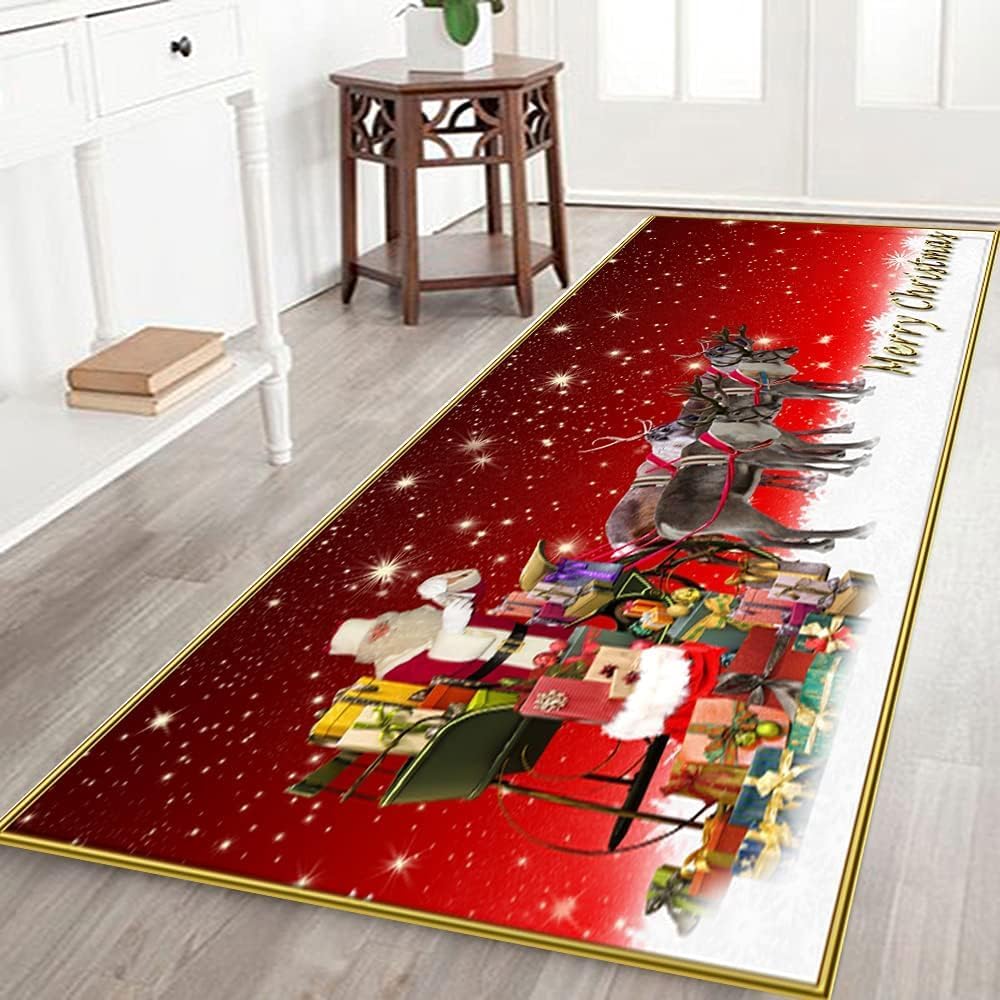 Alfombra de Navidad de 23 x 70 pulgadas, antideslizante, lavable, tapete decorativo de Navidad para sala de estar, dormitorio, baño, lavandería,