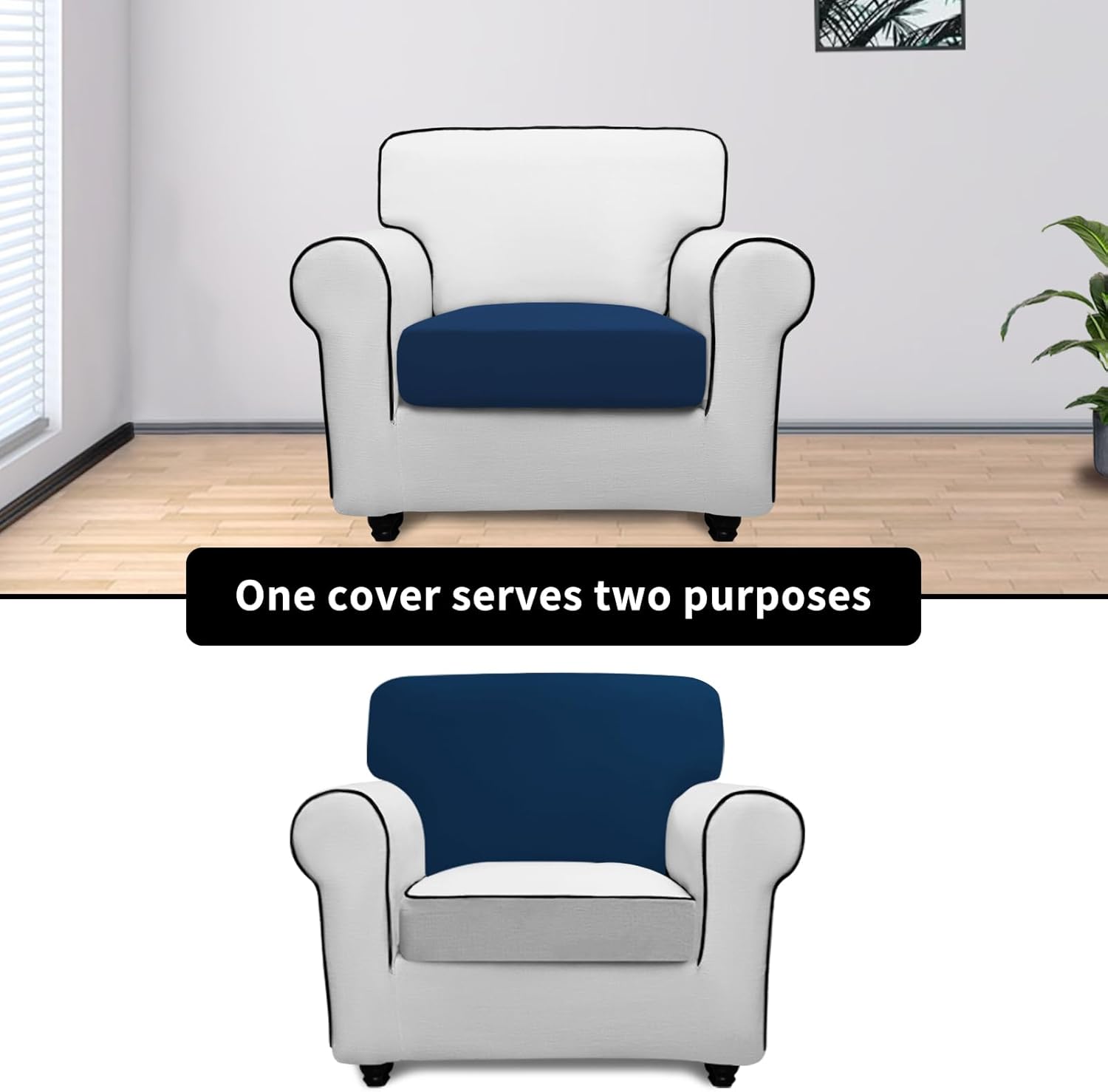 Easy-Going Fundas de cojín de vellón para asiento de sofá, funda de cojín suave y elástica para niños, mascotas (cojín de silla, azul marino)