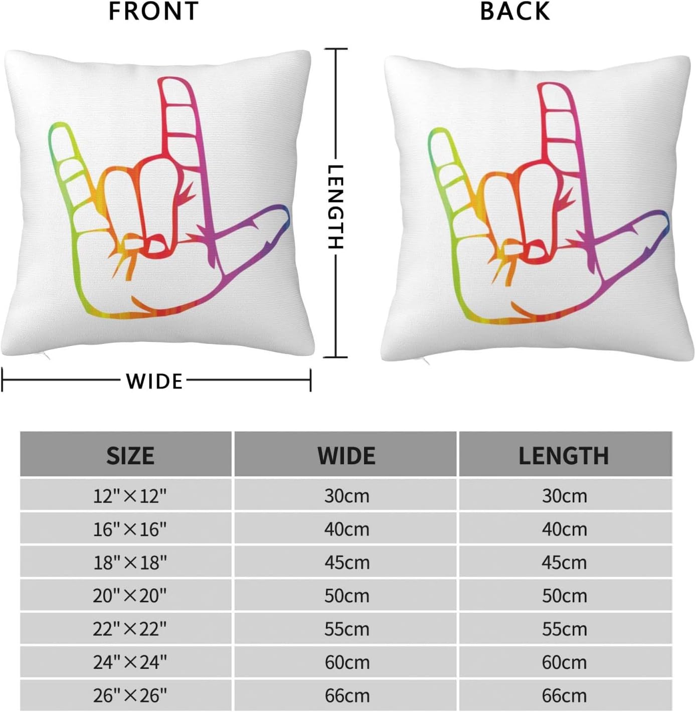ASL – Funda de almohada decorativa con texto en inglés “I Love You” de doble cara para sofá