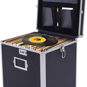 KONGKUNI Caja de almacenamiento apilable para discos de vinilo, soporte de 50 álbumes, organizador de almacenamiento de archivos portátil con KONGKUNI Caja de almacenamiento apilable para discos de vinilo, soporte de 50 álbumes, organizador de almacenamiento de archivos portátil con