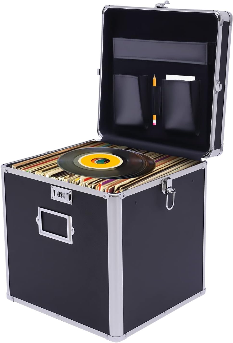 KONGKUNI Caja de almacenamiento apilable para discos de vinilo, soporte de 50 álbumes, organizador de almacenamiento de archivos portátil con