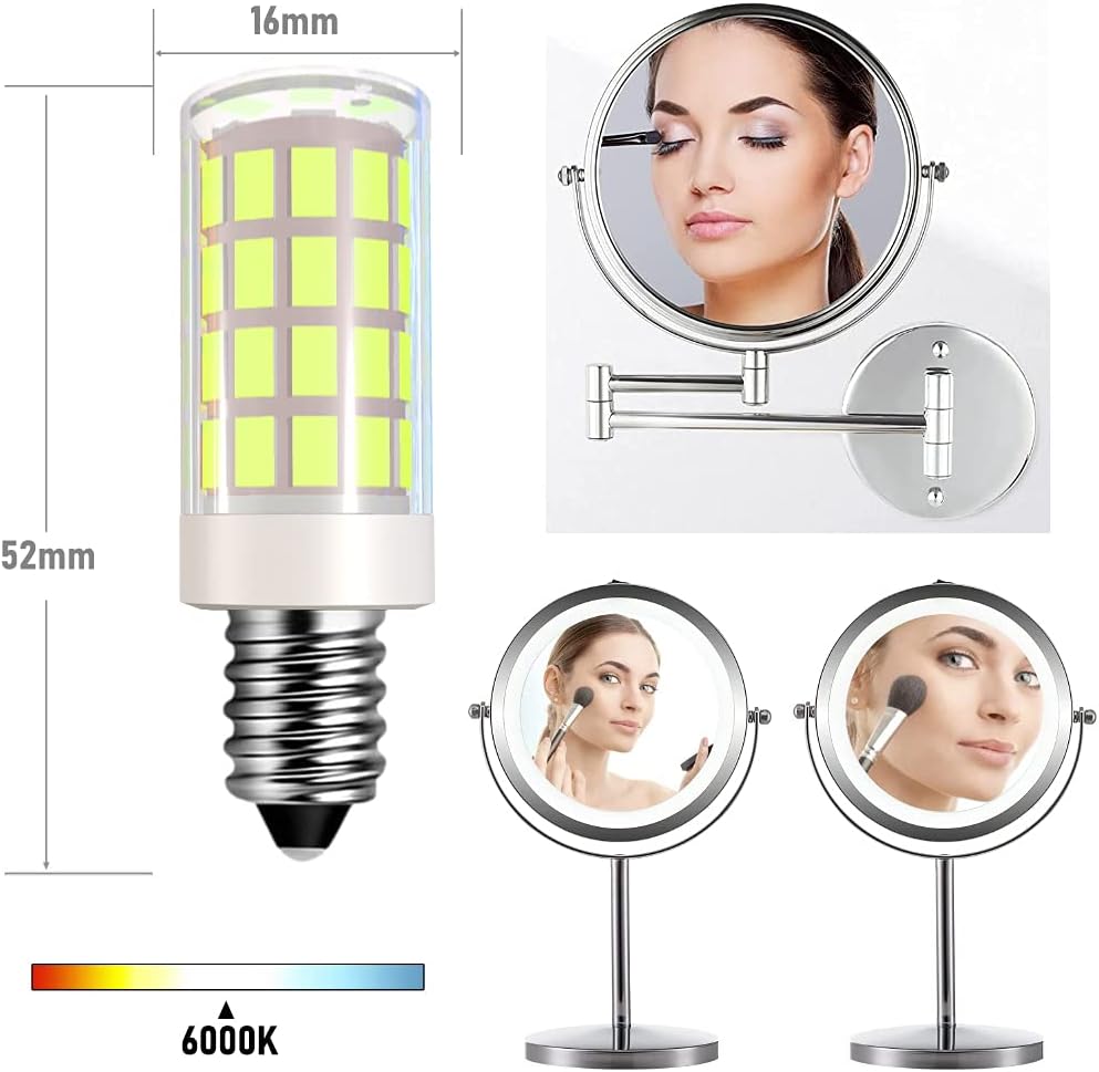Espejo de repuesto de bombilla LED para maquillaje, espejo de maquillaje con aumento iluminado de doble cara, equivalente a 4 W a bombilla