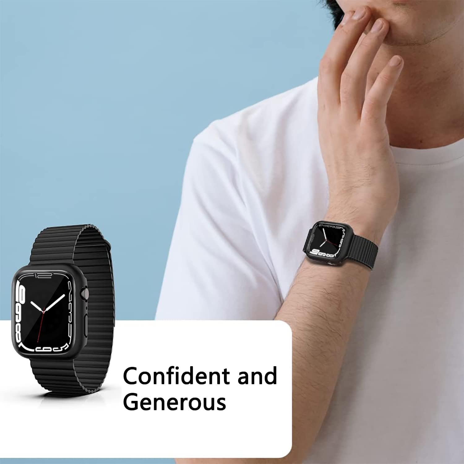 Paquete de 2 Funda compatible con Apple Watch Series 7 de 1.614in con protector de pantalla de vidrio templado integrado (negro 1.614in)