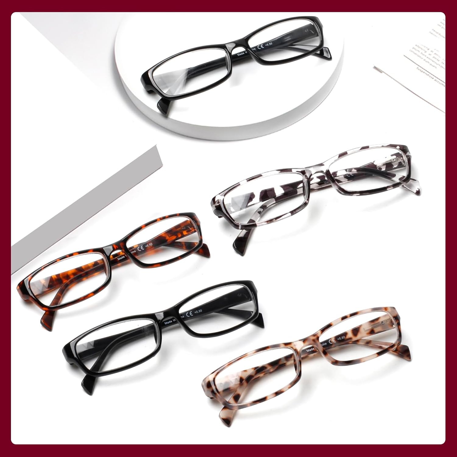 Kerecsen Gafas de lectura, 5 pares de lectores de moda para mujer, bisagra de resorte con patrón impreso, anteojos para mujer (mezcla de colores -4,