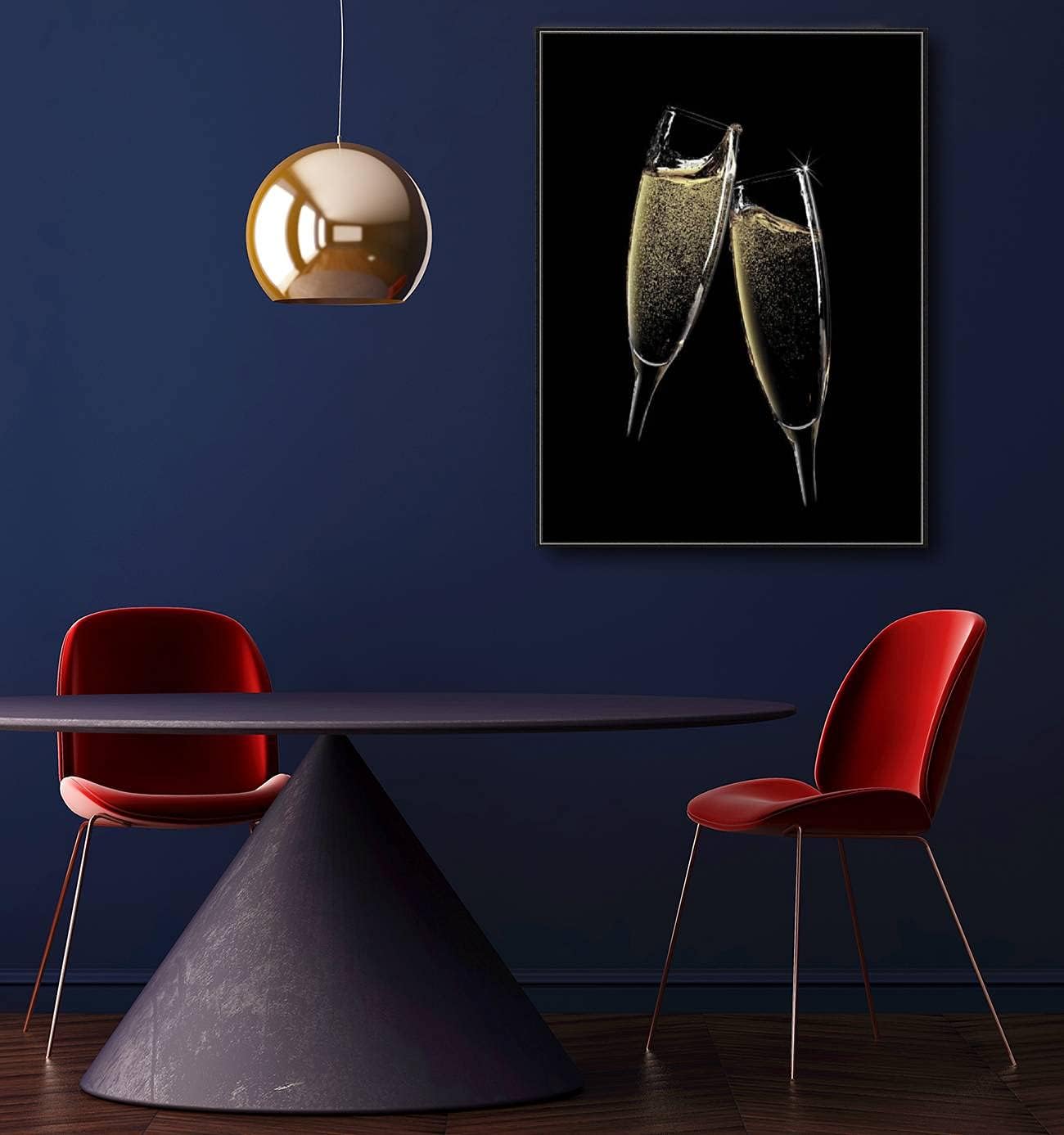 Lienzo enmarcado para pared, diseño de dos copas de champán, impresiones en lienzo para sala de estar, dormitorio, oficina, decoración de pared,