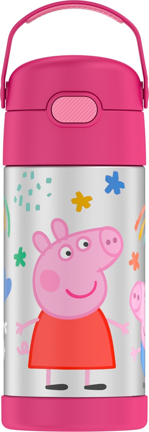 THERMOS FUNTAINER – Botellas de acero inoxidable de 12 onzas con aislamiento al vacío para niños, Peppa Pig y Frozen 2