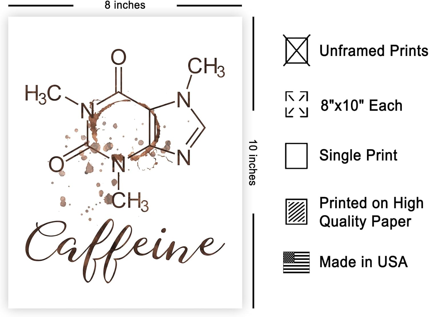 Poster Master Póster de cafeína, impresión de café, arte de moléculas de cafeína, regalo para hombres, mujeres, amantes del café y baristas,