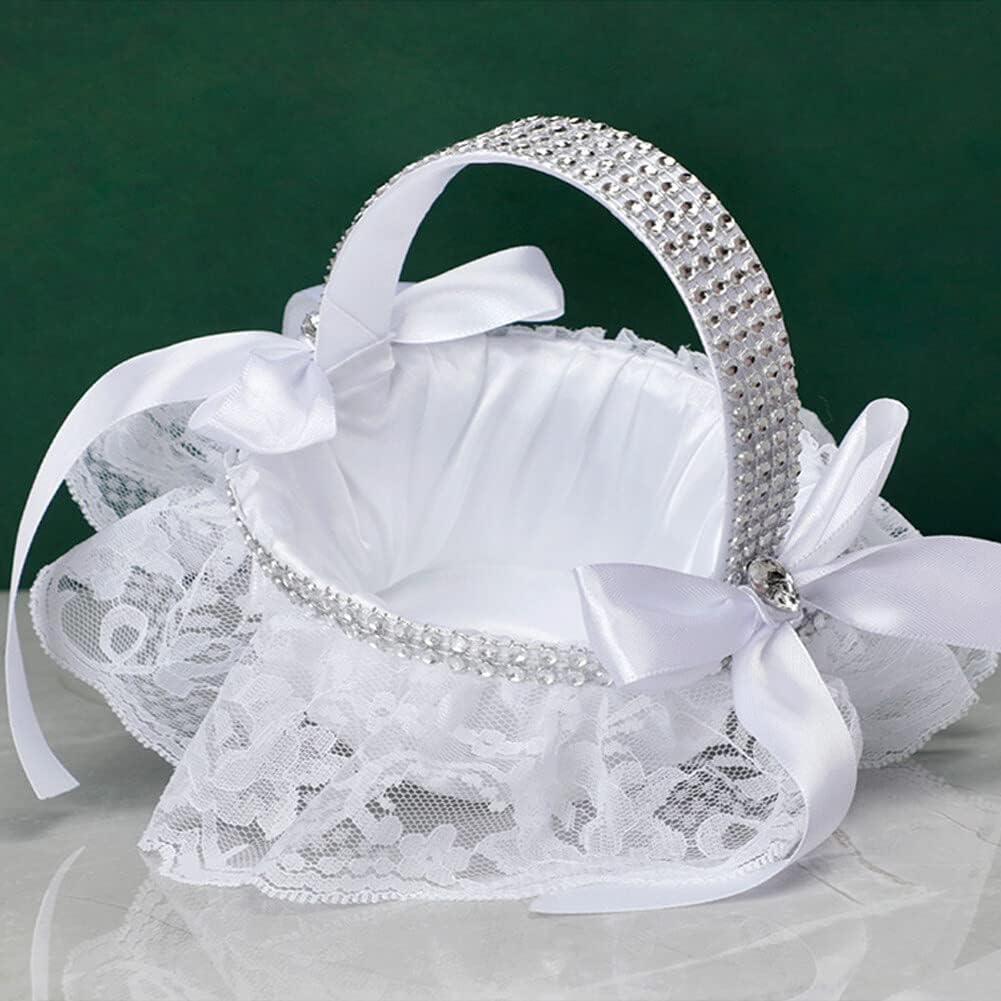 ikasus 2 cestas para niña de flores, cesta de flores de boda, cesta de boda de encaje rústico occidental, cesta de pétalos románticos dulces, cesta
