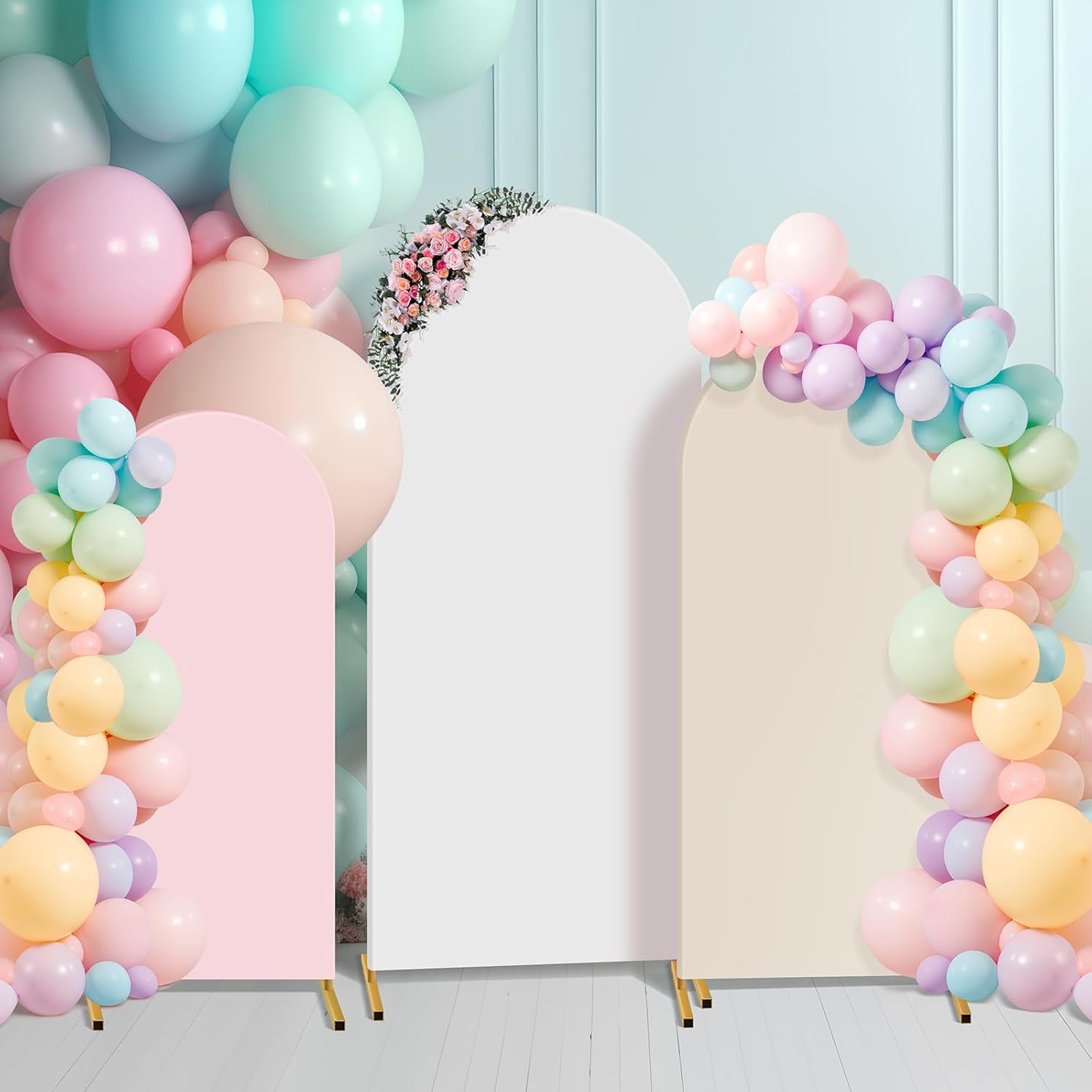 Buryeah Juego de 3 fundas de arco de fondo elástico de 6 pies, 5 pies, 4 pies, de elastano, ajustada, cubierta de arco de 2 caras, cubierta de arco
